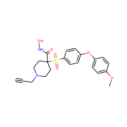 C#CCN1CCC(C(=O)NO)(S(=O)(=O)c2ccc(Oc3ccc(OC)cc3)cc2)CC1 ZINC000034047836