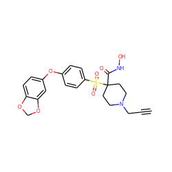C#CCN1CCC(C(=O)NO)(S(=O)(=O)c2ccc(Oc3ccc4c(c3)OCO4)cc2)CC1 ZINC000067961523