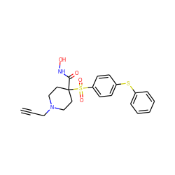 C#CCN1CCC(C(=O)NO)(S(=O)(=O)c2ccc(Sc3ccccc3)cc2)CC1 ZINC000033965063