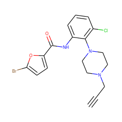 C#CCN1CCN(c2c(Cl)cccc2NC(=O)c2ccc(Br)o2)CC1 ZINC000039258074