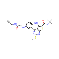 C#CCNC(=O)CNc1cccc(-c2nc(SC)nc3sc(C(=O)NC(C)(C)C)c(N)c23)c1 ZINC000066102298