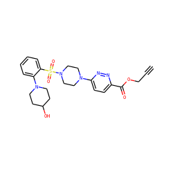 C#CCOC(=O)c1ccc(N2CCN(S(=O)(=O)c3ccccc3N3CCC(O)CC3)CC2)nn1 ZINC001772647474