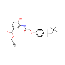 C#CCOC(=O)c1ccc(O)c(NC(=O)COc2ccc(C(C)(C)CC(C)(C)C)cc2)c1 ZINC001772619794