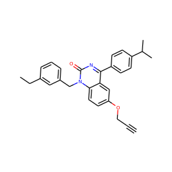 C#CCOc1ccc2c(c1)c(-c1ccc(C(C)C)cc1)nc(=O)n2Cc1cccc(CC)c1 ZINC000045355462