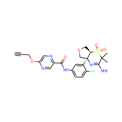 C#CCOc1cnc(C(=O)Nc2ccc(F)c([C@]34COC[C@H]3S(=O)(=O)C(C)(C)C(N)=N4)c2)cn1 ZINC000217095243