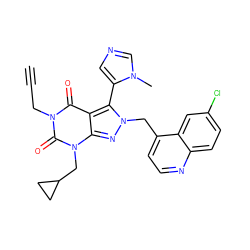 C#CCn1c(=O)c2c(-c3cncn3C)n(Cc3ccnc4ccc(Cl)cc34)nc2n(CC2CC2)c1=O ZINC000066102683