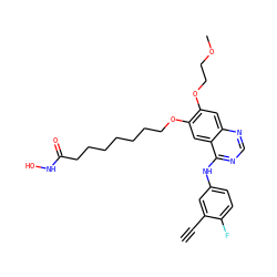 C#Cc1cc(Nc2ncnc3cc(OCCOC)c(OCCCCCCCC(=O)NO)cc23)ccc1F ZINC001772655662