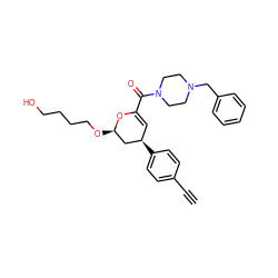 C#Cc1ccc([C@@H]2C=C(C(=O)N3CCN(Cc4ccccc4)CC3)O[C@H](OCCCCO)C2)cc1 ZINC000013634782