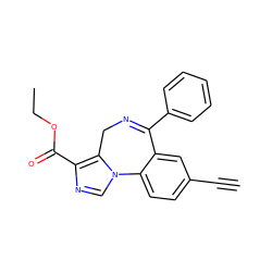 C#Cc1ccc2c(c1)C(c1ccccc1)=NCc1c(C(=O)OCC)ncn1-2 ZINC000040430552