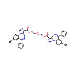 C#Cc1ccc2c(c1)C(c1ccccc1)=NCc1c(C(=O)OCCOCCOC(=O)c3ncn4c3CN=C(c3ccccc3)c3cc(C#C)ccc3-4)ncn1-2 ZINC000049888912