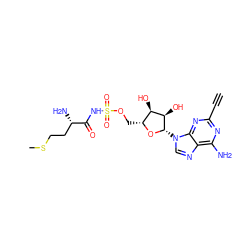 C#Cc1nc(N)c2ncn([C@@H]3O[C@H](COS(=O)(=O)NC(=O)[C@@H](N)CCSC)[C@@H](O)[C@H]3O)c2n1 ZINC000013488350