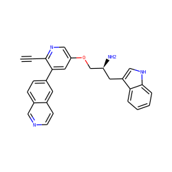 C#Cc1ncc(OC[C@@H](N)Cc2c[nH]c3ccccc23)cc1-c1ccc2cnccc2c1 ZINC000014962530