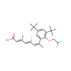 C/C(=C/C(F)=C/C(C)=C/C(=O)O)c1cc(C(C)(C)C)cc(C(C)(C)C)c1OCC(F)F ZINC000013539338