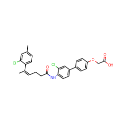 C/C(=C/CCC(=O)Nc1ccc(-c2ccc(OCC(=O)O)cc2)cc1Cl)c1ccc(C)cc1Cl ZINC000040913356