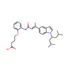 C/C(=C\C(=O)Nc1ccccc1OCCCC(=O)O)c1ccc2c(ccn2C(CC(C)C)CC(C)C)c1 ZINC000013760643