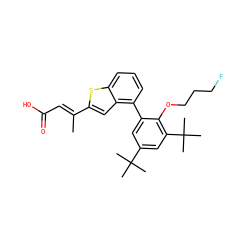 C/C(=C\C(=O)O)c1cc2c(-c3cc(C(C)(C)C)cc(C(C)(C)C)c3OCCCF)cccc2s1 ZINC000029338326