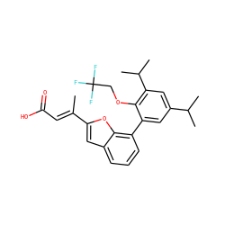 C/C(=C\C(=O)O)c1cc2cccc(-c3cc(C(C)C)cc(C(C)C)c3OCC(F)(F)F)c2o1 ZINC000029337432