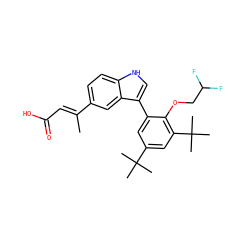 C/C(=C\C(=O)O)c1ccc2[nH]cc(-c3cc(C(C)(C)C)cc(C(C)(C)C)c3OCC(F)F)c2c1 ZINC000026670014