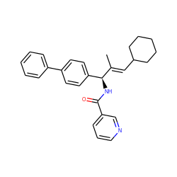 C/C(=C\C1CCCCC1)[C@@H](NC(=O)c1cccnc1)c1ccc(-c2ccccc2)cc1 ZINC000007991724