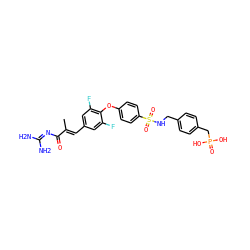 C/C(=C\c1cc(F)c(Oc2ccc(S(=O)(=O)NCc3ccc(CP(=O)(O)O)cc3)cc2)c(F)c1)C(=O)N=C(N)N ZINC000205704548