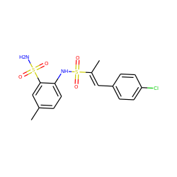 C/C(=C\c1ccc(Cl)cc1)S(=O)(=O)Nc1ccc(C)cc1S(N)(=O)=O ZINC000143877321