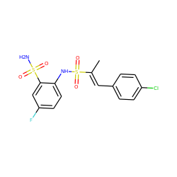 C/C(=C\c1ccc(Cl)cc1)S(=O)(=O)Nc1ccc(F)cc1S(N)(=O)=O ZINC000143823232