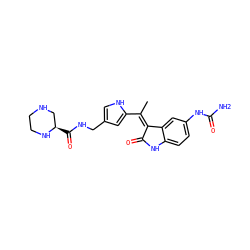 C/C(=C1/C(=O)Nc2ccc(NC(N)=O)cc21)c1cc(CNC(=O)[C@@H]2CNCCN2)c[nH]1 ZINC000040587719