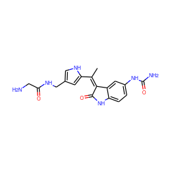 C/C(=C1/C(=O)Nc2ccc(NC(N)=O)cc21)c1cc(CNC(=O)CN)c[nH]1 ZINC000014962759