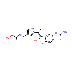 C/C(=C1/C(=O)Nc2ccc(NC(N)=O)cc21)c1cc(CNC(=O)CO)c[nH]1 ZINC000014962763