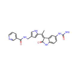 C/C(=C1/C(=O)Nc2ccc(NC(N)=O)cc21)c1cc(CNC(=O)c2cccnc2)c[nH]1 ZINC000014962740