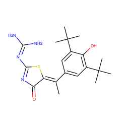 C/C(=C1/SC(N=C(N)N)=NC1=O)c1cc(C(C)(C)C)c(O)c(C(C)(C)C)c1 ZINC000013734214