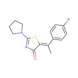 C/C(=C1/SC(N2CCCC2)=NC1=O)c1ccc(Br)cc1 ZINC000004035657