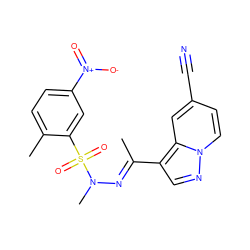 C/C(=N\N(C)S(=O)(=O)c1cc([N+](=O)[O-])ccc1C)c1cnn2ccc(C#N)cc12 ZINC000082152899