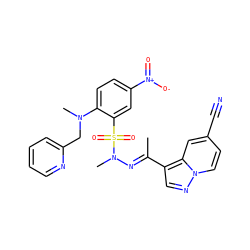 C/C(=N\N(C)S(=O)(=O)c1cc([N+](=O)[O-])ccc1N(C)Cc1ccccn1)c1cnn2ccc(C#N)cc12 ZINC000214896538