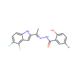 C/C(=N\NC(=O)c1cc(Br)ccc1O)c1cc2c(F)c(F)ccc2[nH]1 ZINC000095563763