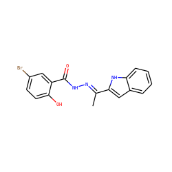 C/C(=N\NC(=O)c1cc(Br)ccc1O)c1cc2ccccc2[nH]1 ZINC000095561482