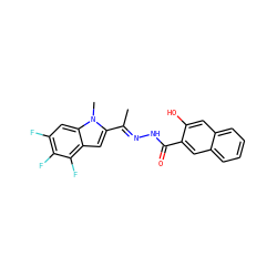 C/C(=N\NC(=O)c1cc2ccccc2cc1O)c1cc2c(F)c(F)c(F)cc2n1C ZINC000095560695