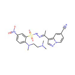 C/C(=N\NS(=O)(=O)c1cc([N+](=O)[O-])ccc1N(C)CCN(C)C)c1cnn2ccc(C#N)cc12 ZINC000138923546