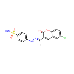 C/C(=N\Nc1ccc(S(N)(=O)=O)cc1)c1cc2cc(Cl)ccc2oc1=O ZINC000653912913