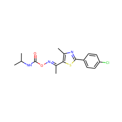 C/C(=N\OC(=O)NC(C)C)c1sc(-c2ccc(Cl)cc2)nc1C ZINC000004085482