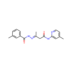 C/C(CC(=O)Nc1cc(C)ccn1)=N\NC(=O)c1cccc(C)c1 ZINC000004697903