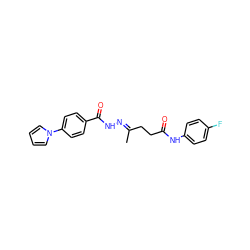 C/C(CCC(=O)Nc1ccc(F)cc1)=N\NC(=O)c1ccc(-n2cccc2)cc1 ZINC001772631438