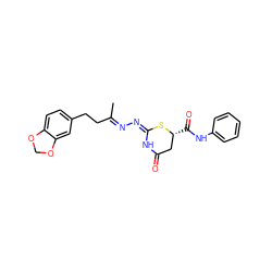 C/C(CCc1ccc2c(c1)OCO2)=N\N=C1/NC(=O)C[C@@H](C(=O)Nc2ccccc2)S1 ZINC000013424211