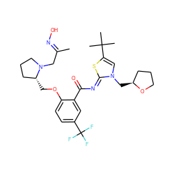 C/C(CN1CCC[C@H]1COc1ccc(C(F)(F)F)cc1C(=O)/N=c1\sc(C(C)(C)C)cn1C[C@H]1CCCO1)=N\O ZINC000168466213