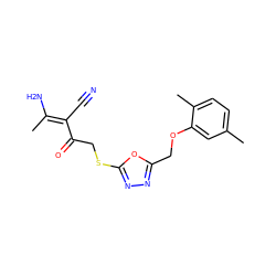 C/C(N)=C(/C#N)C(=O)CSc1nnc(COc2cc(C)ccc2C)o1 ZINC000008577998