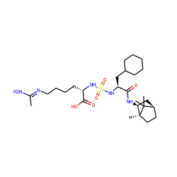 C/C(N)=N\CCCC[C@H](NS(=O)(=O)N[C@@H](CC1CCCCC1)C(=O)N[C@H]1C[C@H]2CC[C@]1(C)C2(C)C)C(=O)O ZINC000201000705