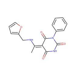 C/C(NCc1ccco1)=C1\C(=O)NC(=O)N(c2ccccc2)C1=O ZINC000005901345