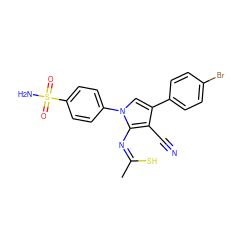 C/C(S)=N/c1c(C#N)c(-c2ccc(Br)cc2)cn1-c1ccc(S(N)(=O)=O)cc1 ZINC000299839781