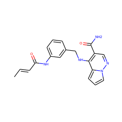 C/C=C/C(=O)Nc1cccc(CNc2c(C(N)=O)cnn3cccc23)c1 ZINC001772602272