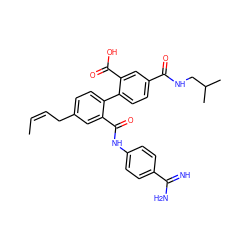 C/C=C\Cc1ccc(-c2ccc(C(=O)NCC(C)C)cc2C(=O)O)c(C(=O)Nc2ccc(C(=N)N)cc2)c1 ZINC000040410415